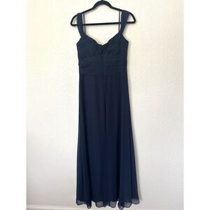 Lauren Ralph Lauren Evening Chiffon Gown Dress Navy Blue Maxi Double Strap NWT